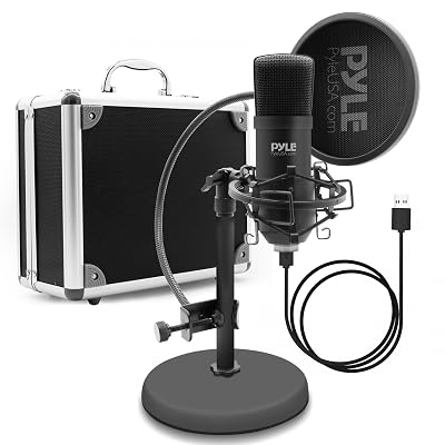 USB Microphone Podcast Recording Kit - Audio Cardioid Condenser Mic w/Desktop Stand and Pop Filter - for Gaming PS4, Streaming, Podcasting, Studio, YouTube, Works w/Windows Mac PC - Pyle PDMIKT120