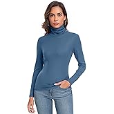 Women's Long Sleeve Casual Lightweight Turtleneck Top Slim Fit Thermal Active Layer Shirts