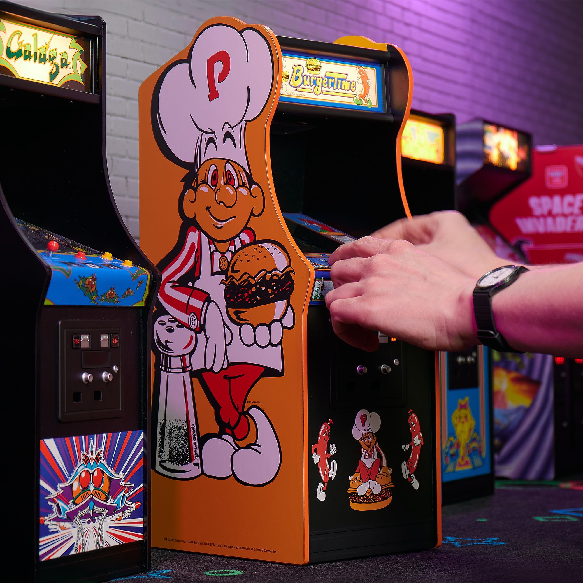 Numskull Quarter Arcades Burger Time Collector's Edition Mini Arcade - Retro 1/4 Scale Authentic Wooden Replica, Original ROM, DIP Switch Access, 5