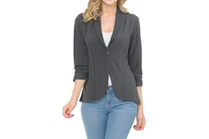 MINEFREE Women's 3/4 Ruched Sleeve Lightweight Work Office Blazer Jacket (S-3XL)