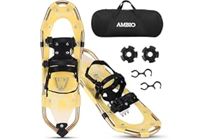 AMBIO Snowshoes for Kids, Light Weight Aluminum Snow Shoes with Trekking Poles, Leg Gaiters and Carrying Tote Bag
