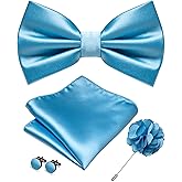 RBOCOTT Solid Color Bow Tie and Pocket Square with Lapel Pin Cufflinks Set 4PCS