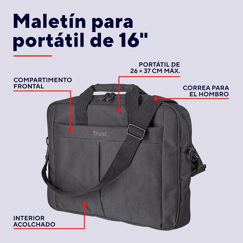 Primo Maletín para Portátiles de Hasta 16, Negro