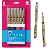 Sakura Micron PN Soft Nib Pens, Assorted Colors, 6 Count | For Journaling, Sketching &amp; Details, Pressure-Sensitive Nib for Thick &amp; Thin Lines, Archival Waterproof &amp; No Bleed