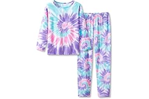 Topgal Little & Big Girls Long Sleeves & Pants Tie Dye Tropical Flowers Leaves Pajamas Kids PJ Set Sleepwear Size 6-18