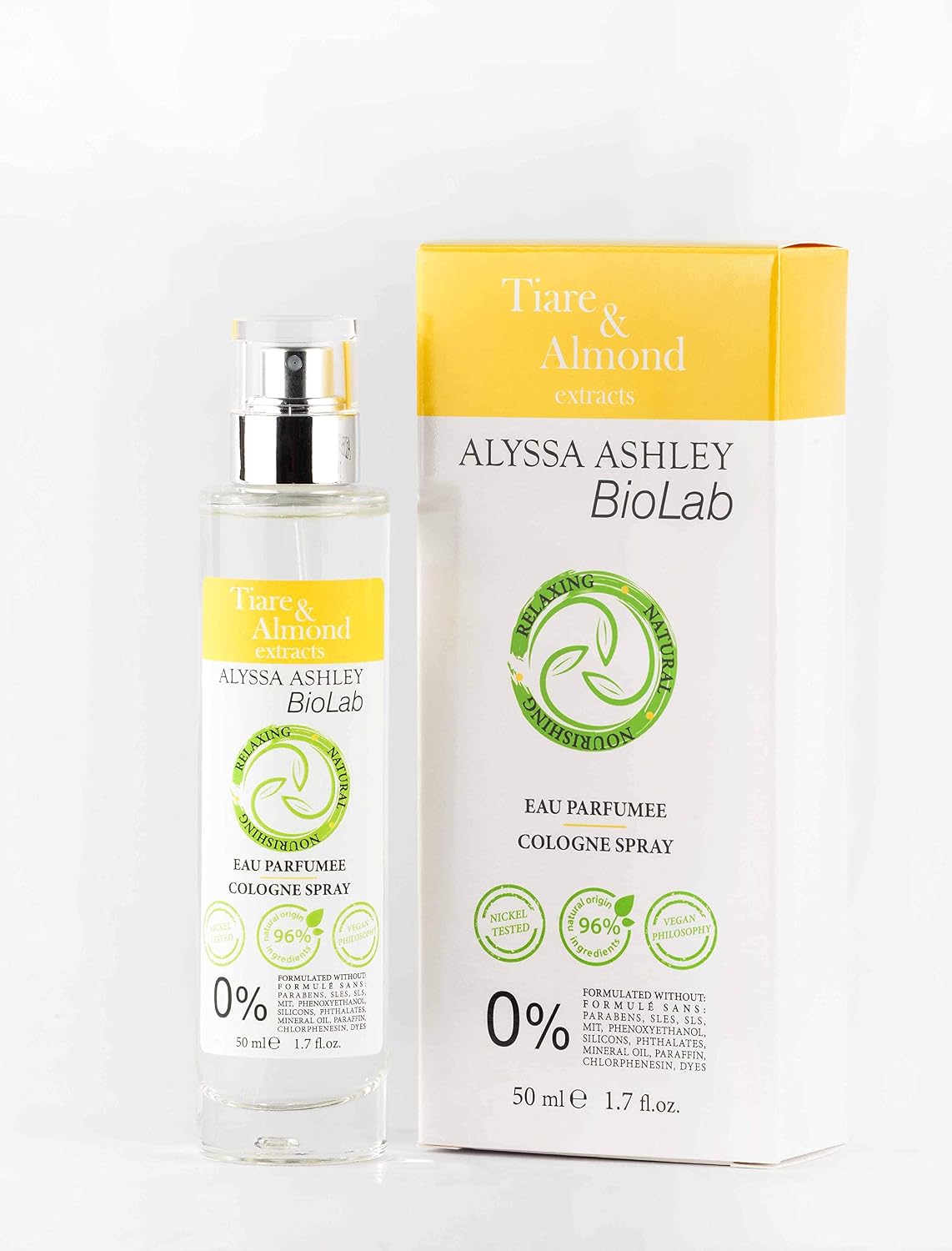 Alyssa Ashley Biolab Tiare & Almond Eau Parfumee Spray 50 ml Pack of 1 50 g, White, 50 ml (Pack of 1)