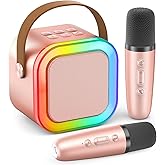Mini Karaoke Machine for Kids Adults, 2026 TOP Birthday Gifts for Girls 3,4,5,6,7,8+Year Old Toddler Toys, Portable Bluetooth Speaker with 2 Wireless Karaoke Microphones Player Valentine Gifts(Rose)