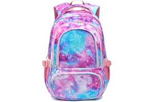 BLUEFAIRY Galaxy Backpack for Girls Kids Elementary Middle School Bags Primary School Bookbags Child Back to School Gifts Travel Mochila para Niñas 17" Pink