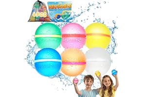 BADHACK Reusable Water Balloons for Kids - Summer Toys, Pool Beach Water Toys for Boys and Girls, Silicone Water Balloons Quick Fill Splash Balls Bomb Party Supplies Outdoor Idea with Mesh Bag (6 pcs)