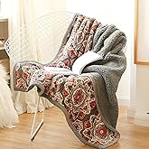 UKELER Flannel Sherpa Throws 60'' x 50', Cute Floral Design Soft Plush Flannel Blanket Throws for Bed/Couch/Sofa/Office/Camping