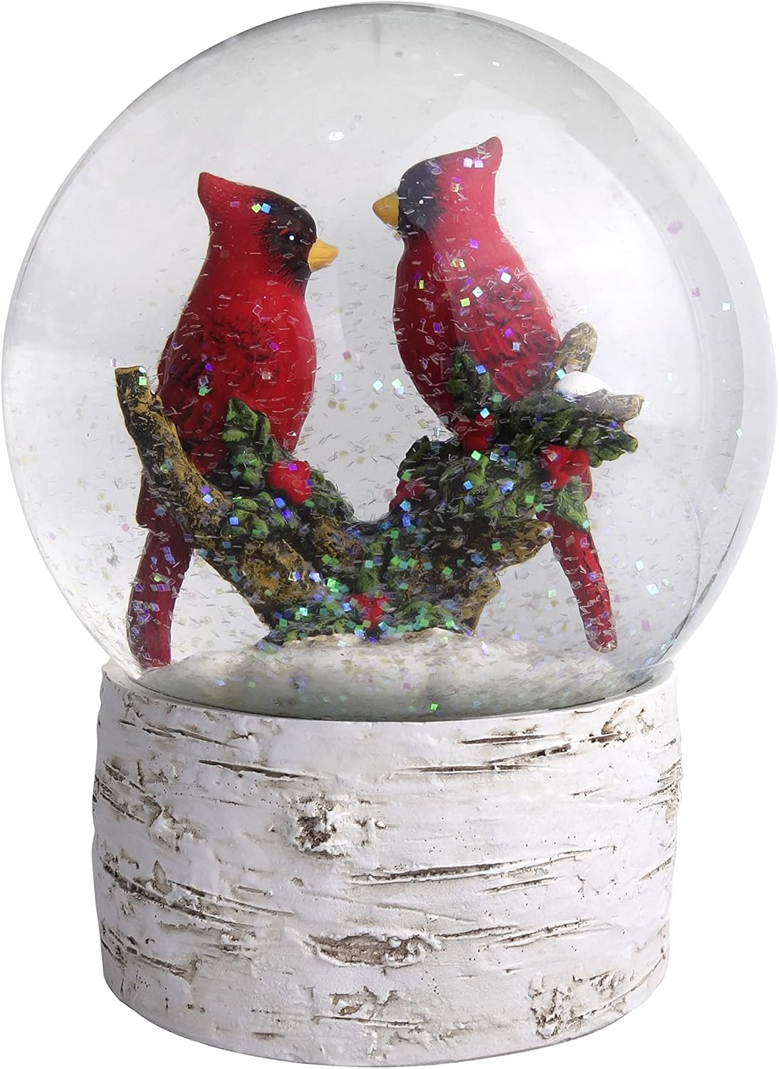 Snow Globes - Cardinal Birch Base Wind Up Musical Water Globe, 4.75