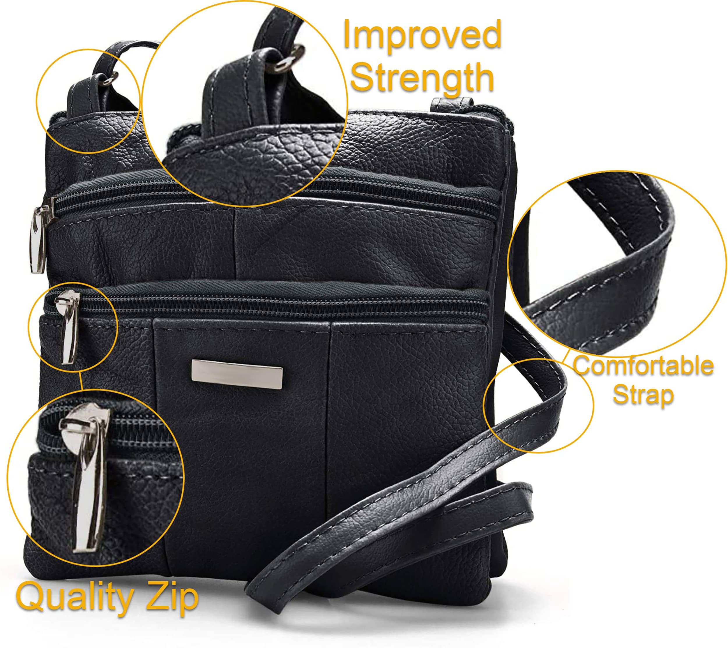 Lorenz Ladies Small Genuine Soft Leather Cross Body / Shoulder Bag (1) # 1941 - Black