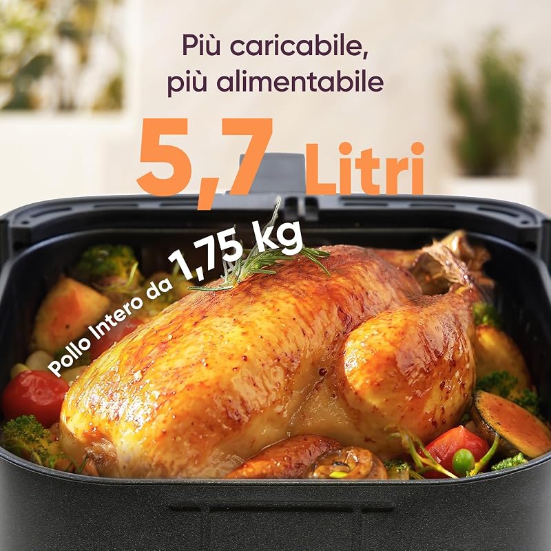 Friggitrice ad Aria 5,7 L, 13 Funzioni, 97% Meno Olio, 1700W Nero