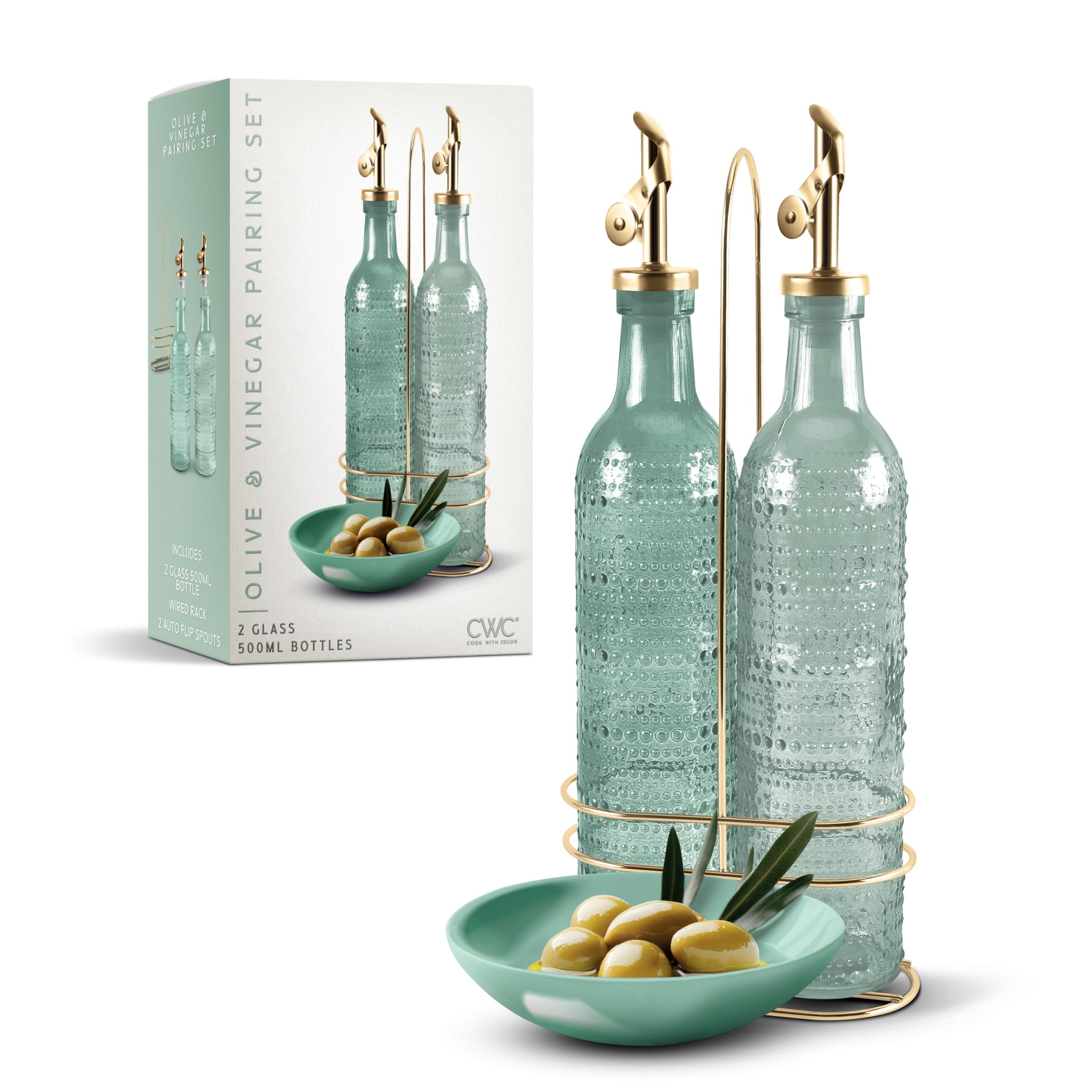 Photo 1 of COOK WITH COLOR Glass Olive Oil Bottle Dispenser - 2 Pack- 17oz Oil and Vinegar Cruet - Olive Oil Carafe Decanter for Kitchen