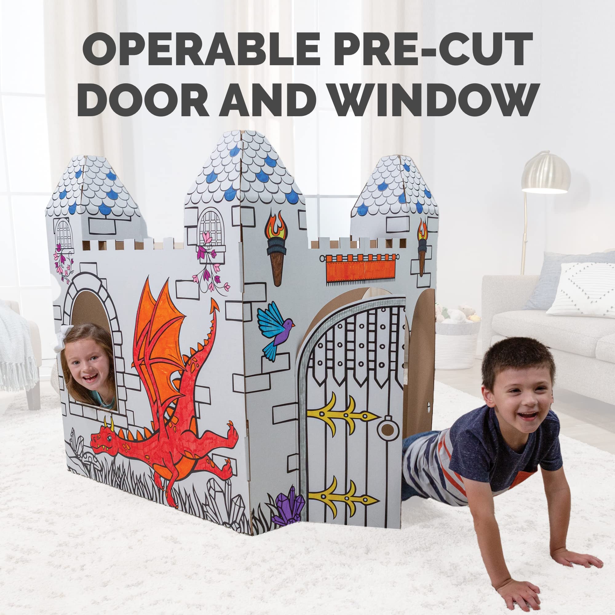 Bankers Box at Play Large Color in Castle Playhouse, Cardboard Playhouse and Life Size Craft Activity for Kids and Families