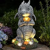 IDEA SHOW Solar Garden Outdoor Statues Dragon with Succulent, Lawn Decor with LED Lights, Outside Statue for Patio, Balcony, Yard Ornament, Housewarming Valentine's Day Gift for Wife Mom Grandma