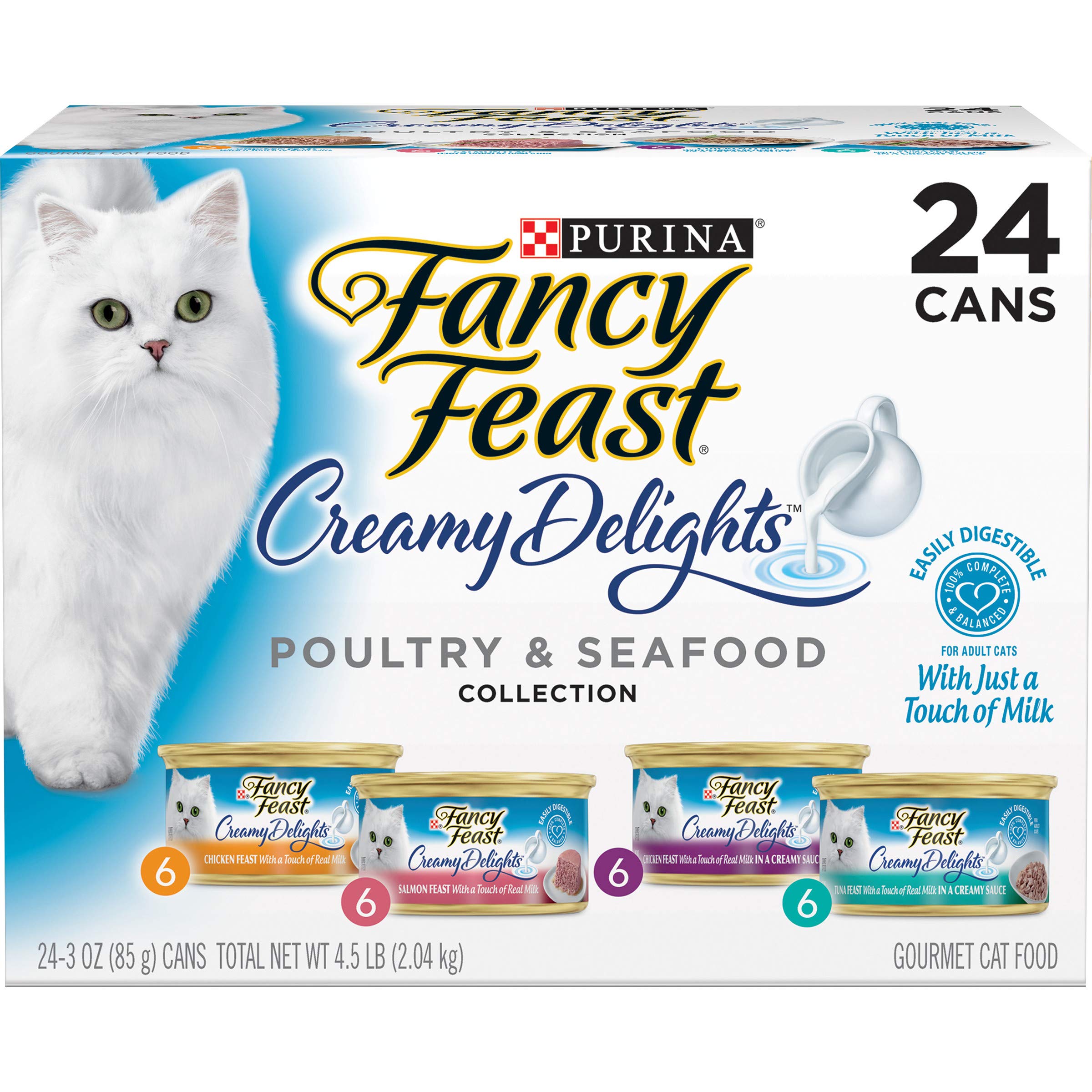 Photo 1 of Exp date 04/2027.    Purina Fancy Feast Wet Cat Food Variety Pack, Creamy Delights Poultry & Seafood Collection - (Pack of 24) 3 oz. Cans
