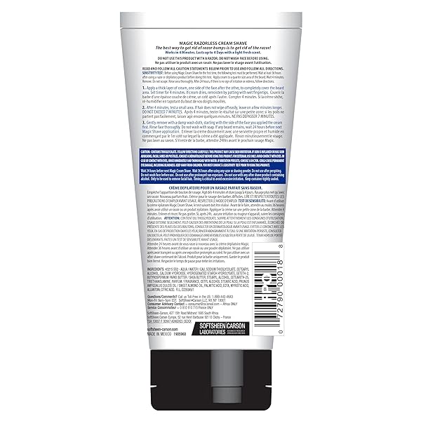 SOFTSHEEN-CARSON MAGIC RAZORLESS SHAVING CREAM, HAIR REMOVAL CREAM FOR BODY HAIR, REGULAR STRENGTH DEPILATORY CREAM, WORKS IN 4 MINUTES FOR NORMAL HAIR, 6 OZ
