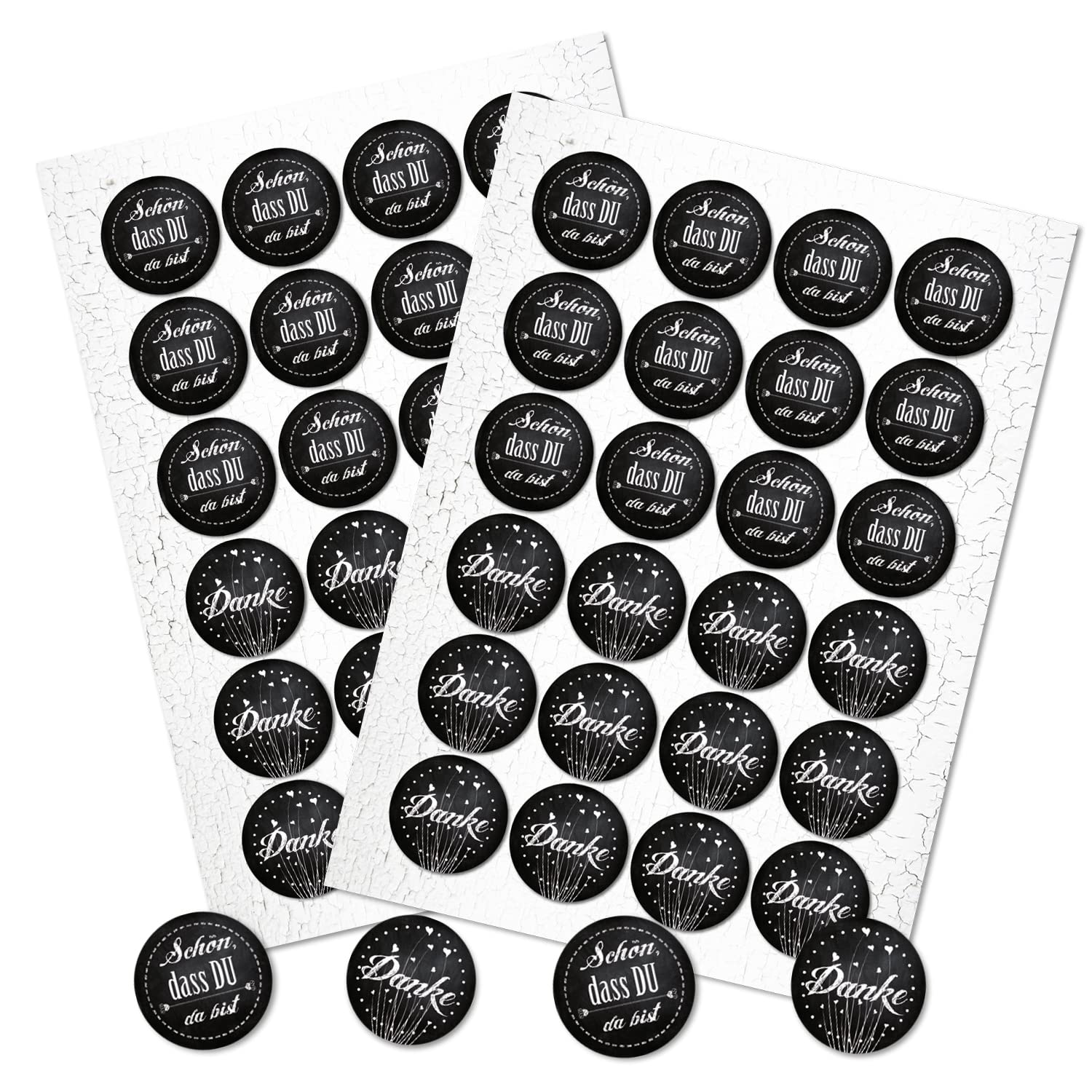Logbuch-Verlag 48 round "Schön dass Du da bist" black white sticker wedding packaging gift label