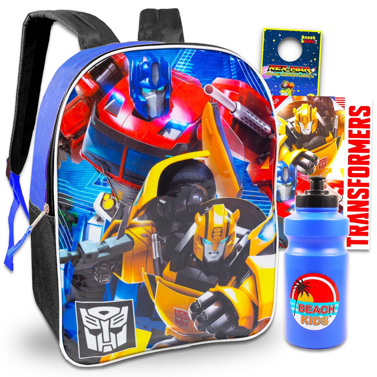 Photo 1 of Transformers Backpack for Kids - Bundle with 15" Transformers Backpack Plus Water Bottle, Tattoos, More | Transformers School Bag for Boys