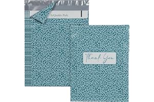 Quality Park Thank You Poly Mailers, 10 x13 Inch Shipping Envelopes, 100 Pack, Self Seal, Waterproof Shipping Bags for Clothing, Leopard (QUA89301)