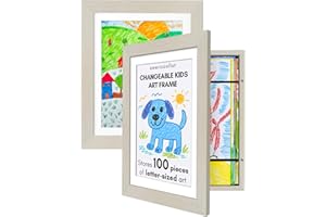 AMERICANFLAT Kids Artwork Frame Changeable (Light Wood) - Magnetic Door Holds 100 Art Pieces - 8.5x11 Letter Size Display with Mat or 10x12.5 Without Mat - My Mini Masterpiece (Set of 2)
