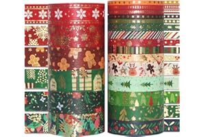 YUBBAEX 21 Rolls Christmas Washi Tape Set Skinny Gold Foil Masking Tape Decorative for Arts, DIY Crafts, Journal Supplies, Pl