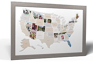 THUNDER BUNNY LABS 50 States USA Photo Map - Frame Optional - Made in America (White, Grey Frame)
