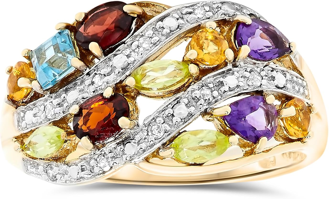 Amazon.com: 14k Yellow Gold Multi-Color Genuine Gemstone and Diamond
