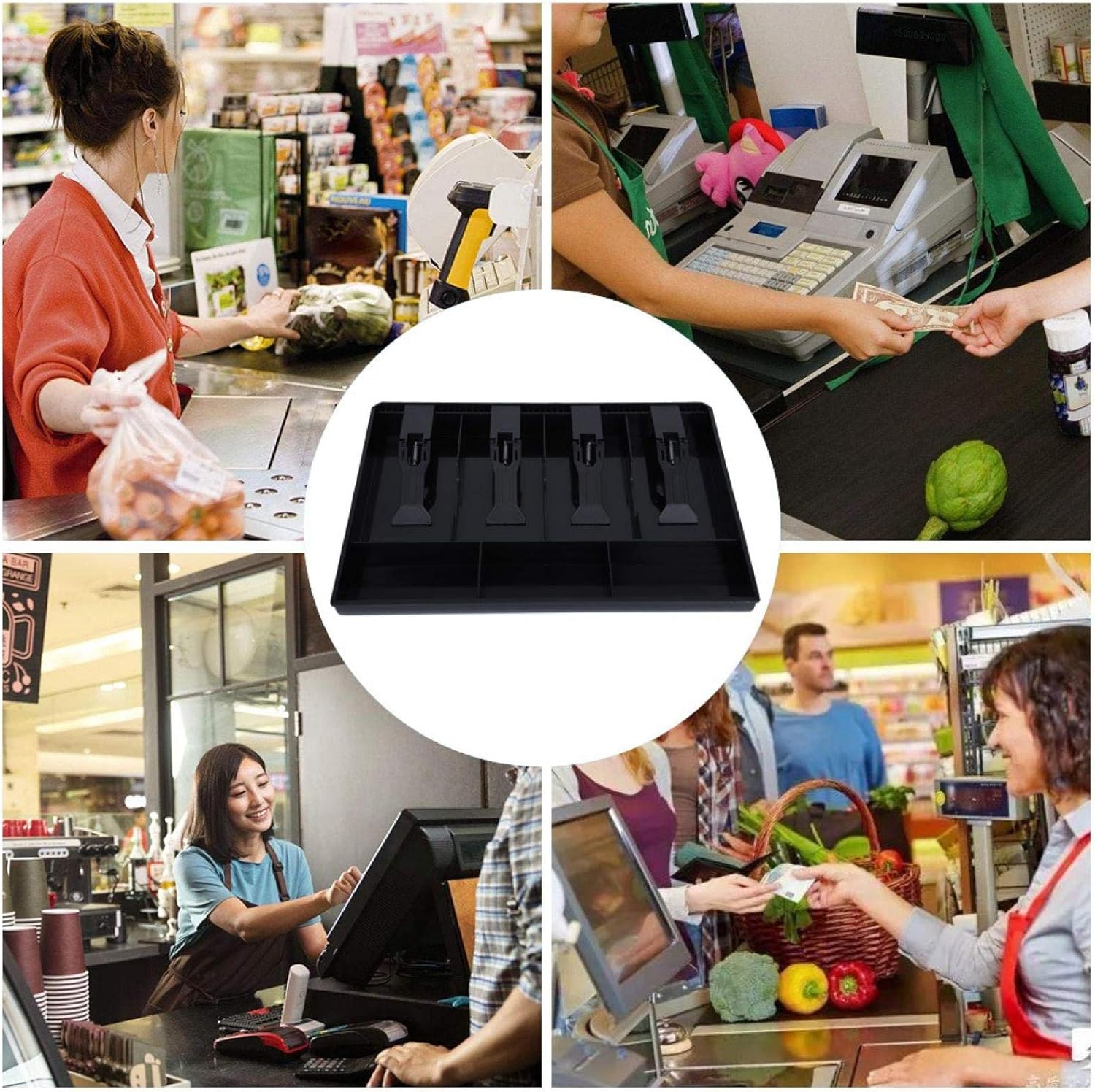 Viccilley Cash Register Insert Tray - Cash Drawer Register Insert Tray Replacement 4 Bills 3 Coins Money Storage Box(Black): Home & Kitchen