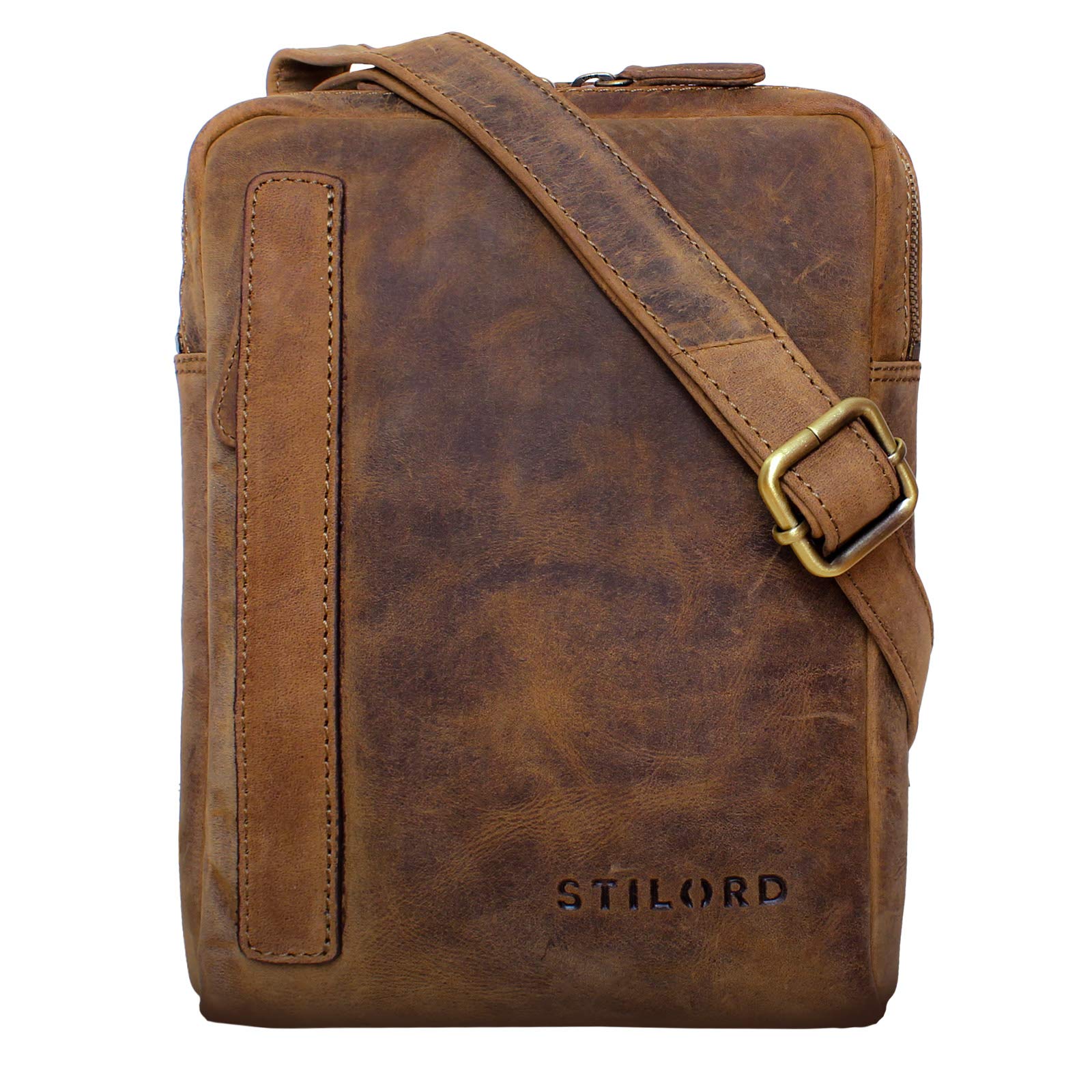STILORD "John" Small Men's Leather Shoulder Bag Vintage Cross Body Cross Over for 8.4 Inch Tablet Handbag in Genuine Leather Colour:Middle Brown