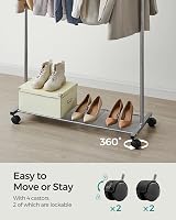 SONGMICS Clothes Rack on Wheels 91 cm Long with Storage Shelf Grey HSR025G01 view 5