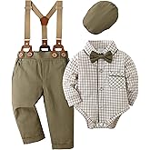 CARETOO Baby Boy Clothes Suit Infant Gentleman Boy Outfits Dress Shirt/Bowtie/Suspender Pants Set 0-18 Months
