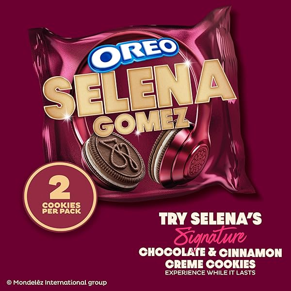 SELENA GOMEZ OREO COOKIES, CHOCOLATE AND CINNAMON CREME, LIMITED EDITION, 10 SNACK PACKS (2 COOKIES PER PACK)