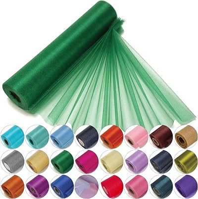 Trimming Shop Organza Roll Snow Glitter 25m x 29cm Hunter Green