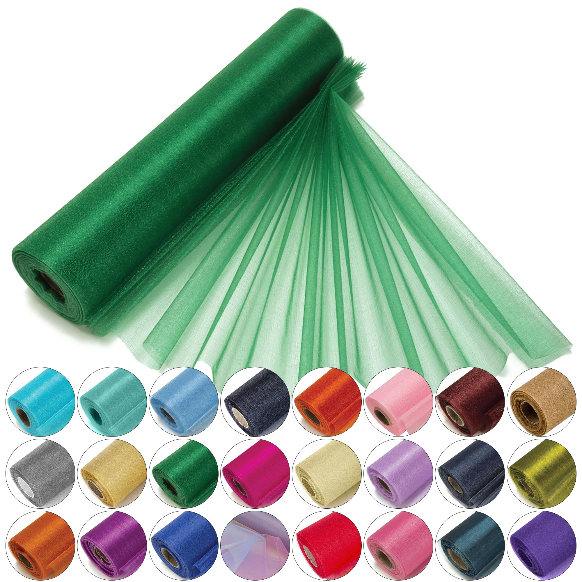 29cm x 25m Roll of Organza Sheer Fabric - Elegant Decorative Cloth for Wedding Chair Bows, Table Runners, Party Favours - Crafting Supplies for Ribbons, Dress Accents,and Bags, Hunter Green — image 1