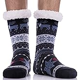 LINEMIN Mens Warm Slipper Socks Soft Cozy Fuzzy Fleece-Lined Winter Non Slip Indoor Christmas Socks