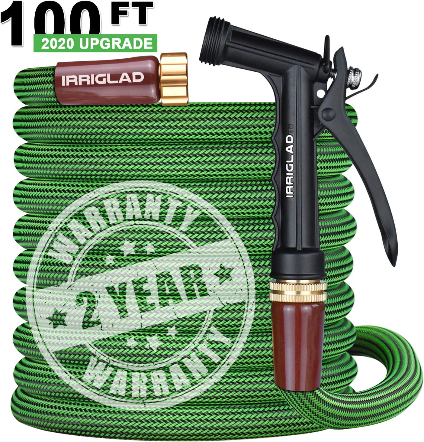 IRRIGLAD Garden Hose with Sprayer Nozzle, 100 FT Kink Free Water Hose with Pistol Grip Sprayer, 3/4" Aerospace-grade Aluminum Alloy Connector, for Watering Plants, Showering Pet, Washing Car, Cleaning
