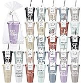 Skylety 30 Pcs Valentine Galentine Employee Appreciation Gift Bulk 24 oz Plastic Tumbler Cup with Lids Straws Thank You Cup Bulk for Coworker Team Teacher Nurse Volunteer(Awesome,Bright Colors)