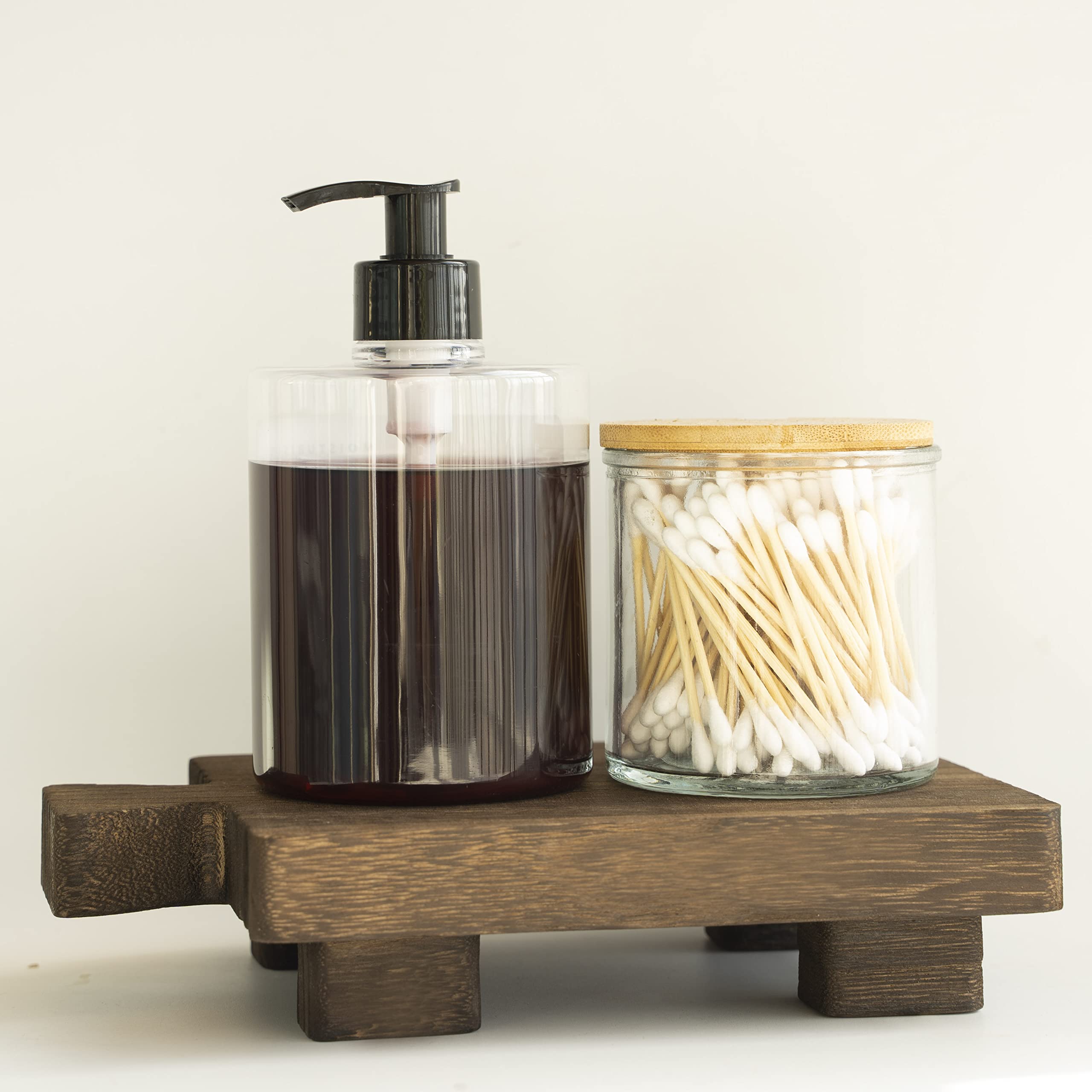 Aoipend Wood Pedestal Riser Soap Stand Display Tray Wooden Sink Tray for Kitchen Bathroom Counter Decor Plant Holder for Bottles Cake Vanity Jewelry Candle Dish Soap Tray Home Decorative Small Brown