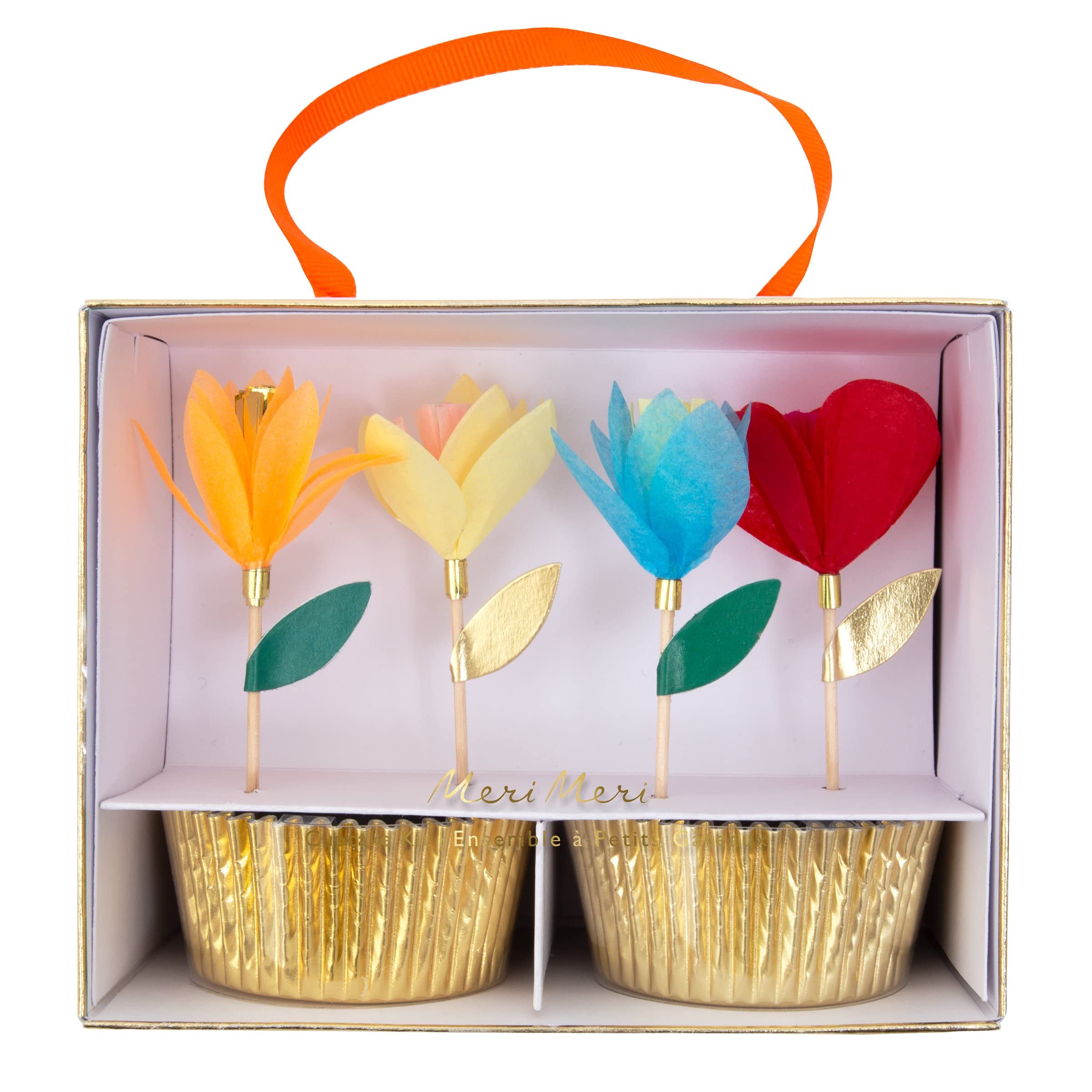 Meri Meri, Bright Tissue Flower Cupcake Kit, DIY Birthday, Party Decorations