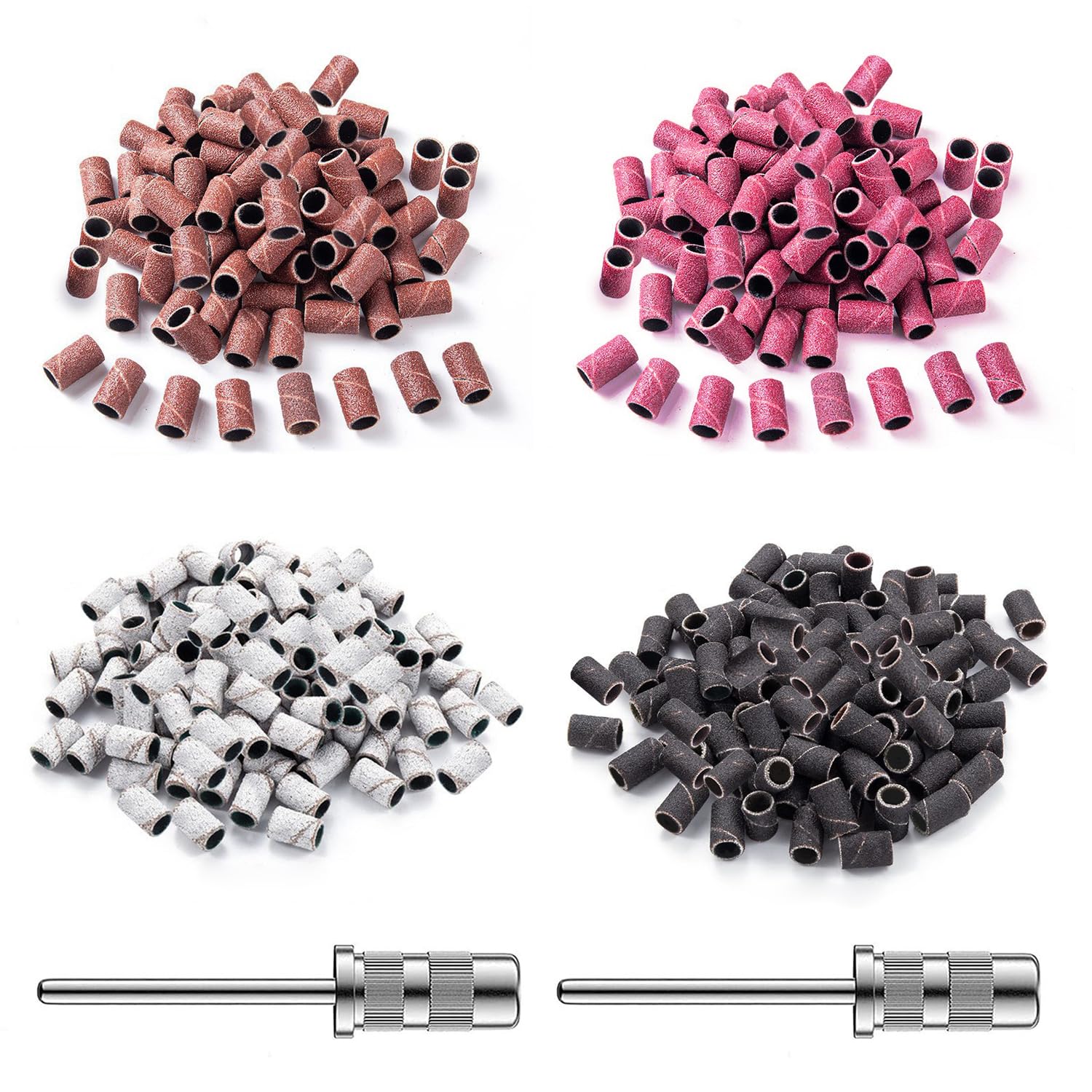 YPYMOD 200 Pieces (80#/120#/180#/240#) Nail Sanding Bands, with 2 Pieces Nail Drill Bits, Extra Fine Sanding Bands for Electric Nail Drill Nail art Manicure Pedicure Nail Drill(4 Colors)