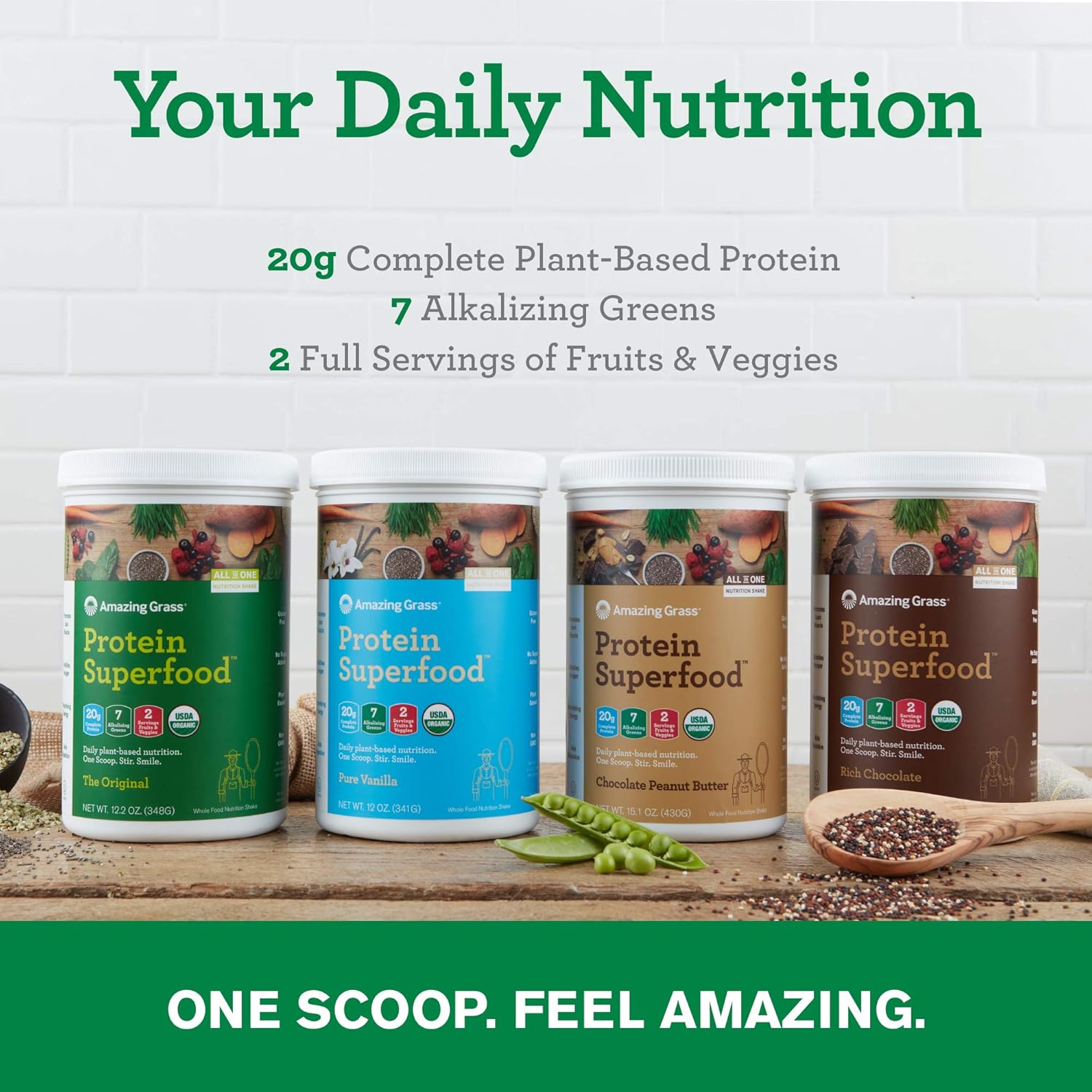 Amazing Grass Protein Superfood: Vegan Protein Powder, All in One Nutrition Shake, Unflavored, 12 Servings : Grocery & Gourmet Food