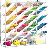 BEYGORM Acrylic Vertical Marker Organizer for 250 Markers with 21 Compartments, Clear Angled Pen & Pencil Holder, Large Desk Stationery & Art Supply Storage for Office & School (13 x 12.5 x 4 Inch)