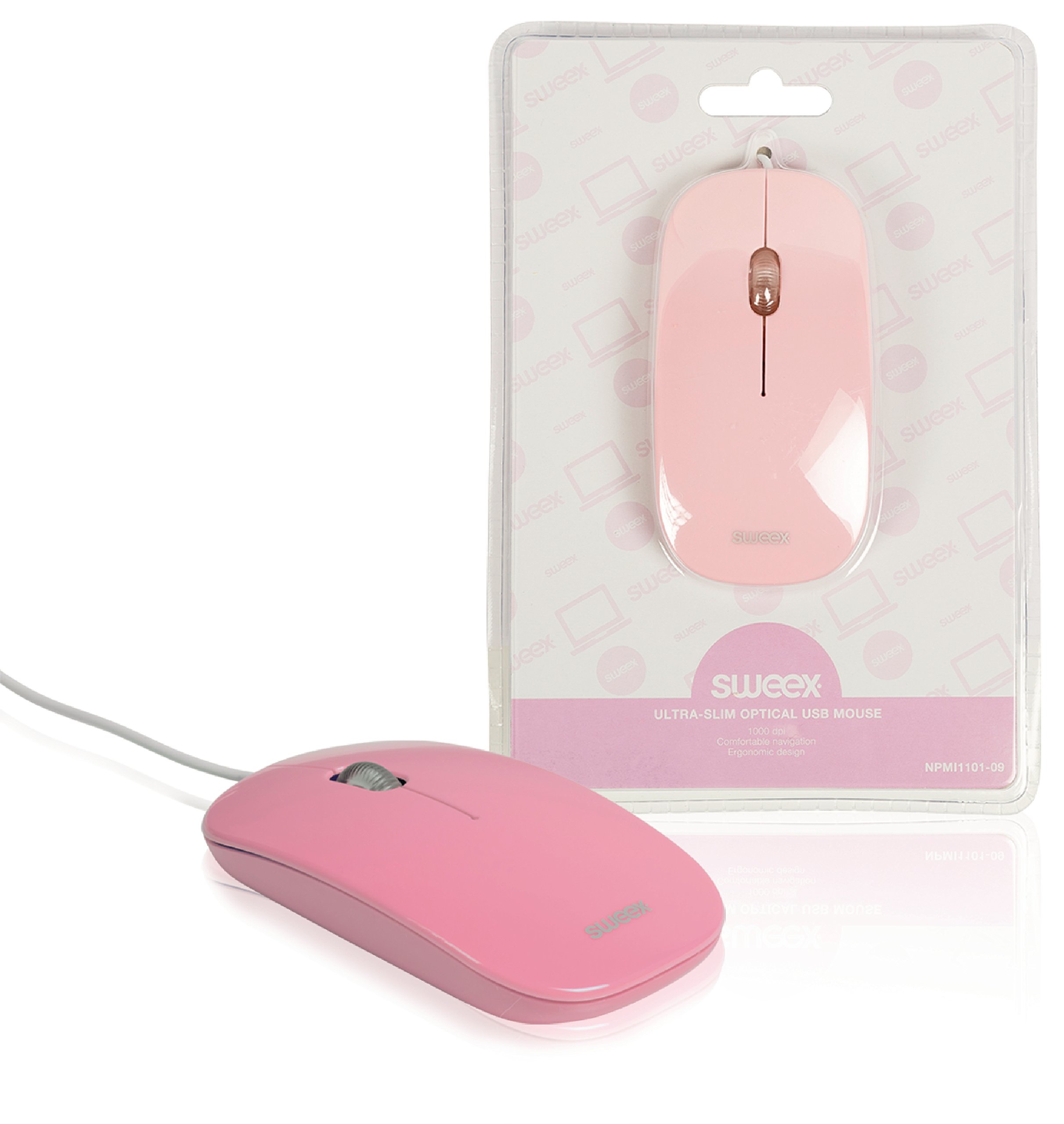 Sweex Ultra Slim USB 1000 dpi Optical Mouse - Pink