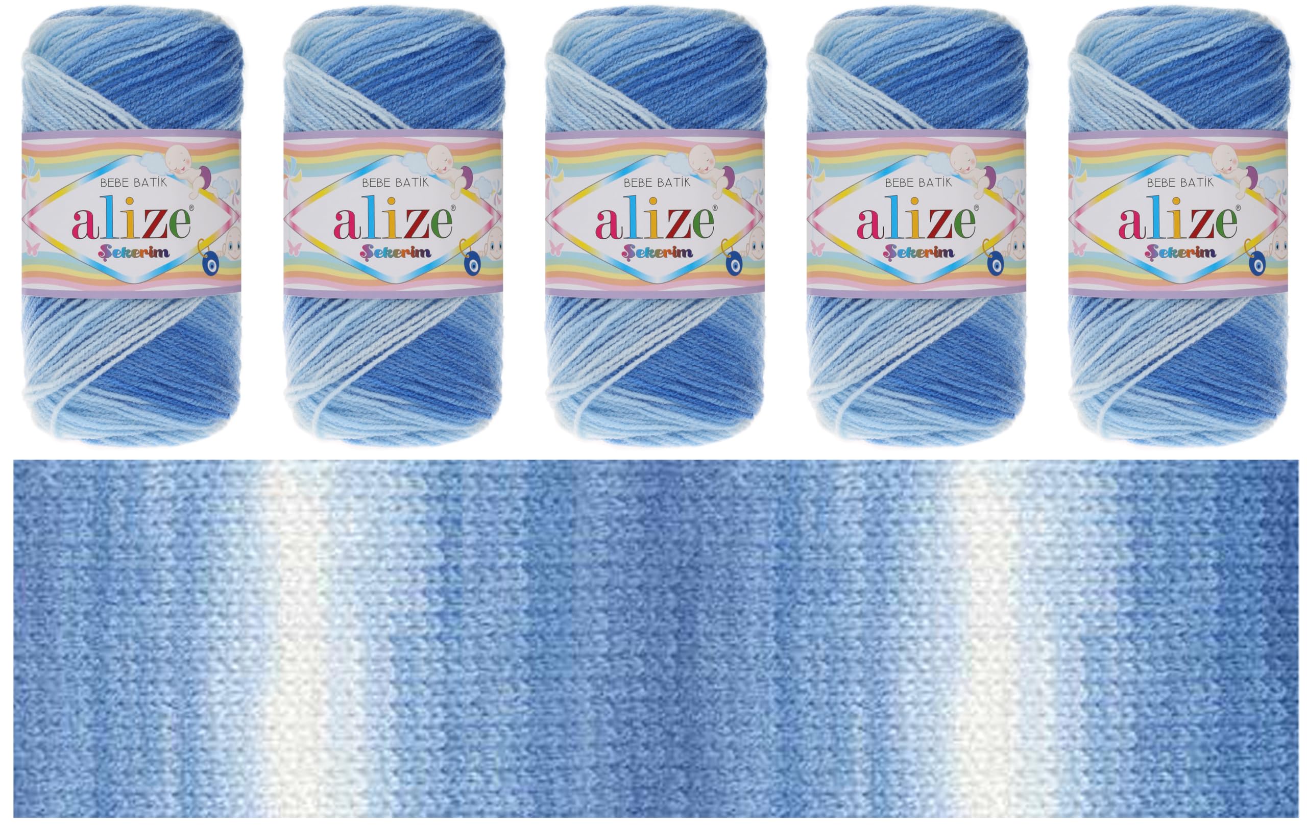 Rome Yarn Alize Sekerim Bebe Batik 5 x 100g, 320m, 100% Acrylic Baby Wool, Yarn, Multicoloured Crochet Gradient DK (3481)