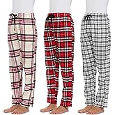 Pajama Bottoms for Women - 3 Pack Cotton Blend Flannel Plaid Lounge Pants, Comfortable PJ Pants