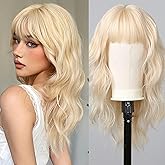 testar Blonde Wigs for White Women 22 Inch Platinum Blonde Wig With Bangs Hair Replacement Wigs Realistic Looking Synthetic Curly Wigs For Daily Party Use