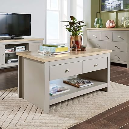 Home Source Grey Oak Coffee Table 2 Drawer Occasional Reception