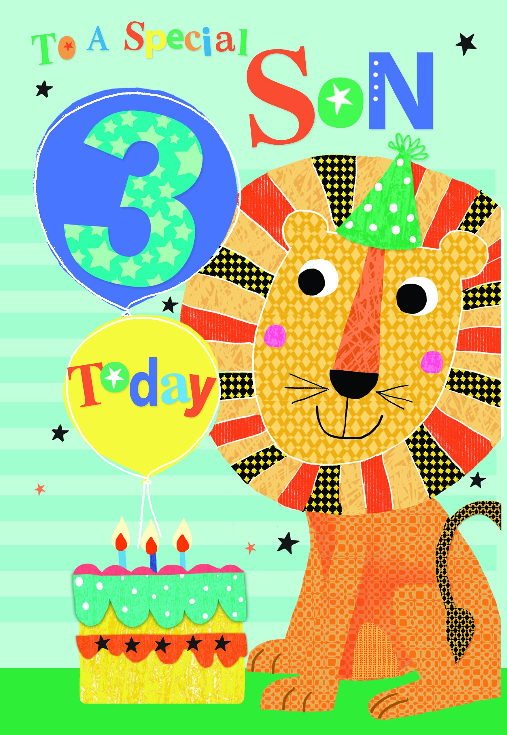 To A Special Son 3rd 3 Today Lion Balloon & Cake Design Happy Birthday Card